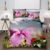 Lenjerii de pat 1+1 gratis cu imprimeu 3D floare roz și buburuze, set de 4 piese