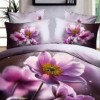 Lenjerie de pat dublu cu imprimeu 3D de flori mov delicate pe fundal degrade. Lenjerii de pat 1+1 gratis.