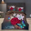 Lenjerii de pat 1+1 gratis cu imprimeu 3D trandafir roșu, crin alb și fluturi albaștri, set de 4 piese