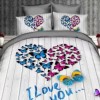 Lenjerie de pat 3D cu inimă din fluturi colorați și text I Love You, set 4 piese, lenjerii de pat 1+1 gratis