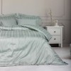 Lenjerie de pat bambus si bumbac Stripe Verde Menta cu design elegant si textura fina