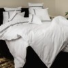 Lenjerie de pat brodată din bumbac 100% ranforce, set 8 piese, alb-negru, fabricată în România
