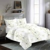 Lenjerie pat dublu bumbac 100% 4 piese Vallerossa Lorena White, design floral delicat în verde și alb.