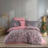 Lenjerie de pat poplin cu flori roz și gri, din bumbac 100%, set de 4 piese