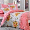 Lenjerie de pat Alvis Salmon, design floral somon și alb, set 4 piese