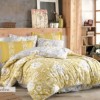 Lenjerie de pat Poplin Percale Ancelica Mustard, bumbac 100%, cu flori galbene și gri, cearșaf pilotă, cearșaf pat, fețe de pernă, ambalaj elegant tip cadou