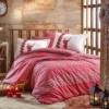 Lenjerie de pat Clarinda Red, design festiv nordic, set 4 piese