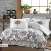 Lenjerie de pat Poplin Percale Clementina Dusty Rose, bumbac 100%, cu roz prăfuit și gri, design geometric, cearșaf pilotă, cearșaf pat, fețe de pernă
