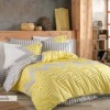 Lenjerie de pat Poplin Percale Daniela Yellow, bumbac 100%, cu dungi galbene și gri, cearșaf pilotă, cearșaf pat, fețe de pernă