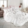 Lenjerie de pat Delfina Beige, model cu păsări în zbor, alb și bej, set 4 piese