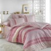 Lenjerie de pat Emma Pink, design în dungi și flori roz și crem, set 4 piese