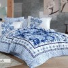 Lenjerie de pat poplin cu model floral și cercuri albastre, din bumbac 100%, set de 4 piese