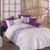 Lenjerie de pat Poplin Percale Frida Kahlo Life, bumbac 100%, cu mov, alb și roz, design floral și geometric, cearșaf pilotă, cearșaf pat, fețe de pernă, ambalaj elegant tip cadou