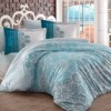 Lenjerie de pat Irene Turquoise cu motive paisley în turcoaz și alb, 100% bumbac poplin, design elegant, 4 piese.