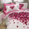 Lenjerie de pat din bumbac mercerizat Hobby Home Juana Lilac, model romantic cu inimioare roz și lila, set 4 piese, ambalat în cutie cadou.