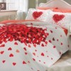 Lenjerie de pat Juana Red cu inimioare roșii pe fundal alb, 100% bumbac poplin, design romantic și vesel, 4 piese.