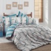Lenjerie de pat din bumbac mercerizat Marinella Turquoise, model nautic cu dungi turcoaz și alb, set 4 piese, ambalat în cutie cadou.