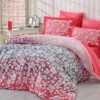 Lenjerie de pat Mira Lal, design floral roșu, alb și gri, set 4 piese