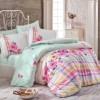 Lenjerie de pat poplin Norma Pink cu flori roz și galbene, set de 4 piese, bumbac mercerizat, ambalată în cutie cadou.