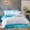 Lenjerie de pat poplin cu flori colorate și turcoaz, din bumbac 100%, set de 4 piese