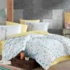 Lenjerie de pat Poplin Percale Orient Yellow, bumbac 100%, cu flori pastel și cearșaf galben deschis, cearșaf pilotă, cearșaf pat, fețe de pernă