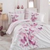 Lenjerie de pat poplin percale Hobby Home, model Sueno Lilac, design cu fluturi în nuanțe de lila și roz pe fundal alb, bumbac 100% mercerizat, ambalată în cutie cadou.
