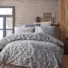 Lenjerie de pat dublu din bumbac ranforce cu model baroc complex în nuanțe de negru și gri