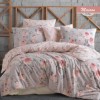 Lenjerie de pat cu design floral roz și gri pe fundal gri deschis și roz pal