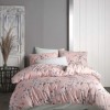 Lenjerie de pat dublu bumbac 100% ranforce cu design floral roz și alb, set de 6 piese