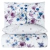 Lenjerie de pat dublu din bumbac ranforce cu model floral în nuanțe de albastru și roz pe fundal alb