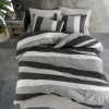 Lenjerie de pat dublu din bumbac 100% ranforce cu design modern în dungi gri și negre