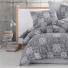 Lenjerie de pat bumbac 100% ranforce Bahar Home Ceramica Roz mozaic decorativ in nuante de gri