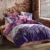 Lenjerie de pat dublu bumbac 100% ranforce Bahar Home Dantel mov-roz-verde cu cercuri și dungi colorate