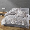 Lenjerie pat 6 piese bumbac ranforce gri cu frunze bej Bahar Home Garden