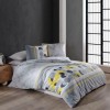 Lenjerie de pat din bumbac 100% ranforce cu design geometric în nuanțe de gri și galben, decor contemporan
