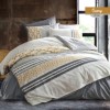 Lenjerie de pat din bumbac ranforce Bahar Textile, design cu motive geometrice galbene și gri pe fundal alb