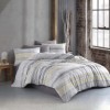 Lenjerie de pat din bumbac 100% ranforce model Knit Grey cu dungi de culoare gri, galben și alb