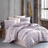 Lenjerie pat 6 piese bumbac ranforce lila cu dungi tricot Bahar Home Knit
