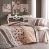 Lenjerie de pat din bumbac 100% ranforce cu design geometric în tonuri de maro și bej, decor elegant și cald