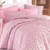 Lenjerie de pat dublu bumbac 100% ranforce Bahar Home Lily roz-alb cu motive florale