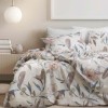 Lenjerie de pat Bahar Home Loya Kemik cu frunze si flori din bumbac 100% ranforce 145 TC