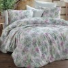 Lenjerie de pat dublu bumbac 100% ranforce Bahar Home Lucy alb-roz-verde cu design floral