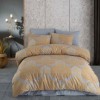 Lenjerie de pat din bumbac 100% ranforce model Luna Yellow cu design floral în nuanțe de galben și gri