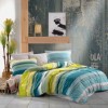 Lenjerie de pat din bumbac 100% ranforce model Luxury Green cu dungi verzi și turcoaz
