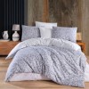Lenjerie de pat din bumbac 100% ranforce cu model abstract în tonuri de gri și albastru, decor modern și elegant