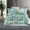 Lenjerie de pat dublu din bumbac 100% ranforce cu design modern în nuanțe de verde și alb și model abstract de pătrățele