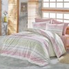Lenjerie de pat dublu bumbac 100% ranforce Morel Pink cu design delicat și culori pastel de roz și verde.
