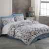 Lenjerie de pat dublu din bumbac 100% ranforce cu design floral în nuanțe de gri și albastru