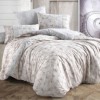 Lenjerie de pat dublu bumbac 100% ranforce cu design geometric maro și gri