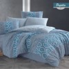 Lenjerie de pat dublu bumbac 100% ranforce Papilio cu design geometric în nuanțe de albastru și gri.